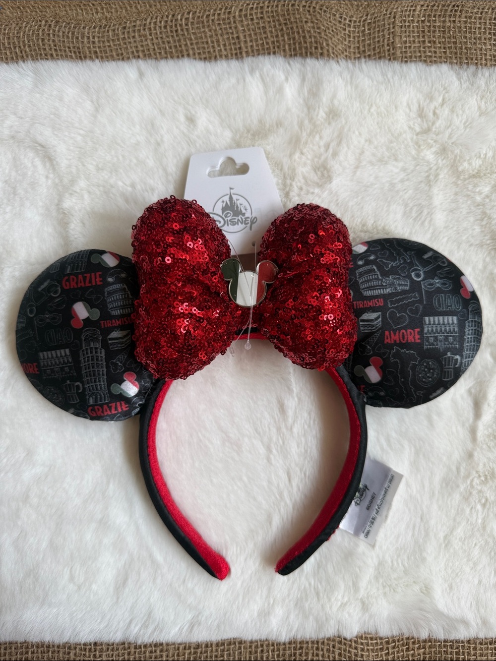 Disney Sequin Bow Minnie Ears Headband - Red & Black